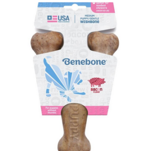 Benebone Wishbone Bacon Flavored Puppy/Gentle Dog Toy, Medium